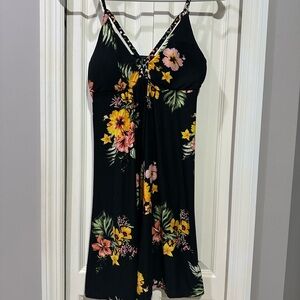 Derek Heart Black Dress with Floral Accents Adjustable Straps XS